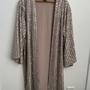 Forever 21 Sequin Striped Robe Taupe